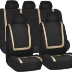 Full set breathable premium cloth seat covers, universal front and rear covers, easy installation, beige.