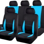 Set of 2 leather front car seat covers, universal fit for sedan SUV van, waterproof, airbag compatible.