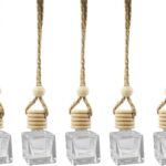 Set of 5 hanging car rear view mirror charm, empty glass bottle pendant for auto interior decoration.