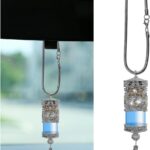 Hanging car air freshener diffuser, refillable empty perfume bottle with alloy design, silver color.