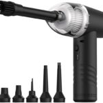 Handheld car vacuum with powerful suction, multi-nozzles, rechargeable wet and dry cleaning tool.