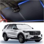 Thickened windshield sunshade with storage bag, keeps car interior cool, size 57.08x31.5 inches.