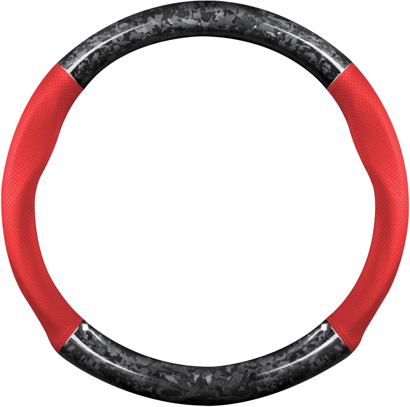 6127qYfGJtL._AC_SL1500_.jpg Round forged carbon fiber and leather steering wheel sleeve, non-slip soft breathable, fits 14.5-15 inch wheels, sports style. - Image 1