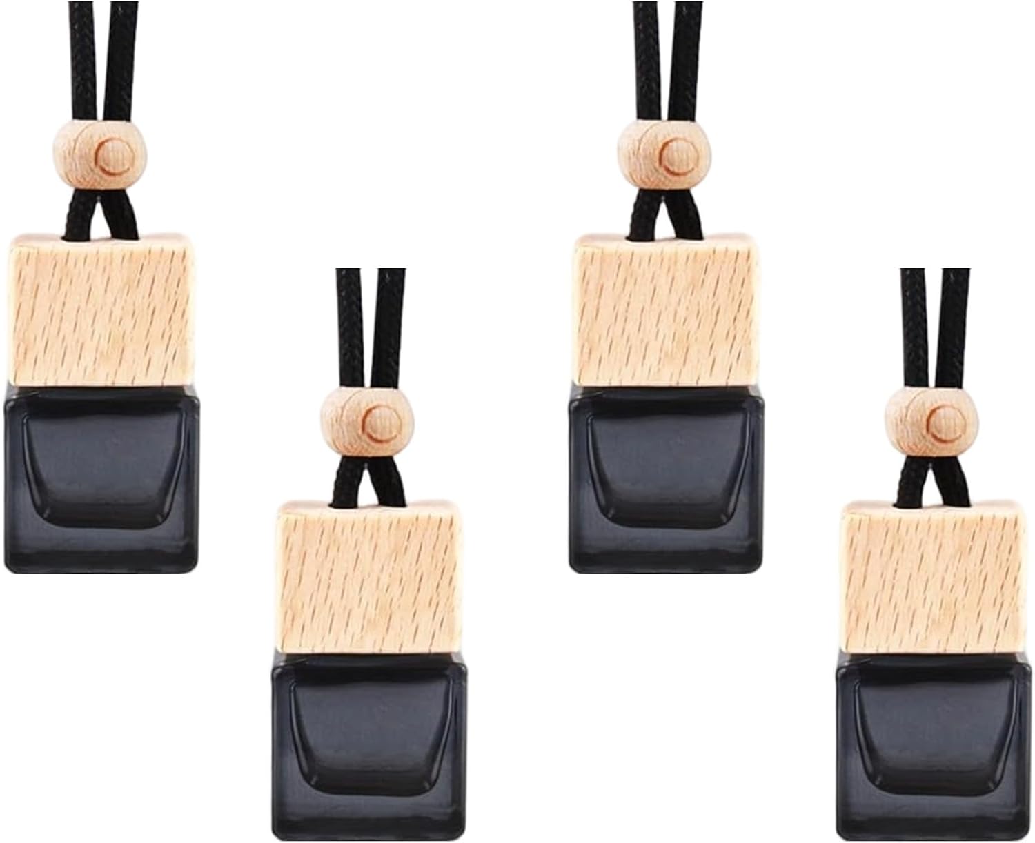 61Ps95TfUDL._AC_SL1500_.jpg Set of 4 hanging car air freshener empty black glass diffuser bottles, square and cube shapes. - Image 1