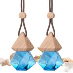 Set of 2 hanging car air fresheners with blue ocean scent, wooden fragrance bottle cap, 10ml each.
