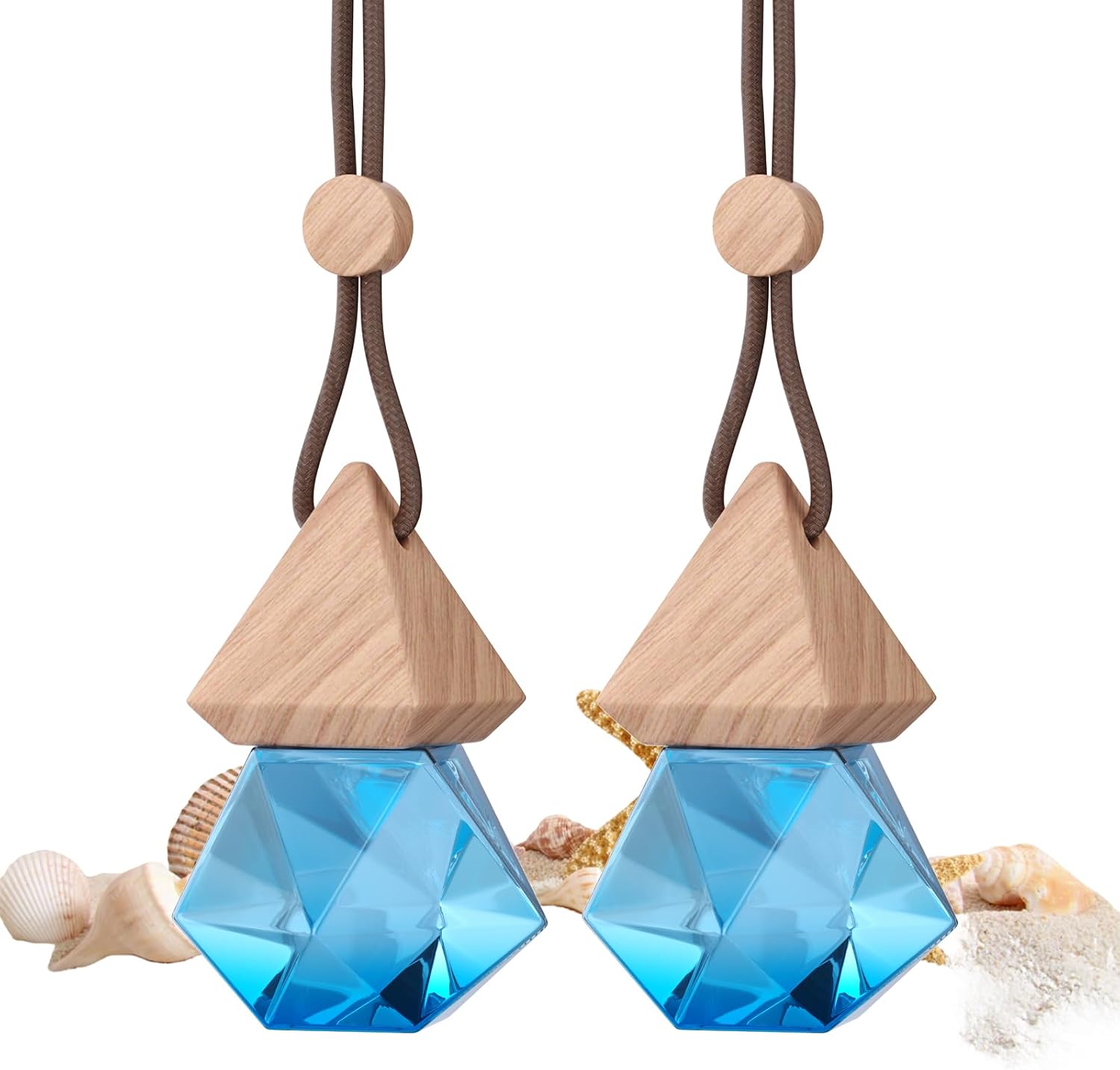 61Sxok7nGZL._AC_SL1500_.jpg Set of 2 hanging car air fresheners with blue ocean scent, wooden fragrance bottle cap, 10ml each. - Image 1