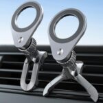 Set of 2 magnetic car vent holders with strong magnets, fits all smartphone models.