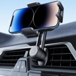 Air vent car phone holder compatible with thick cases, hands-free design, universal smartphone support.