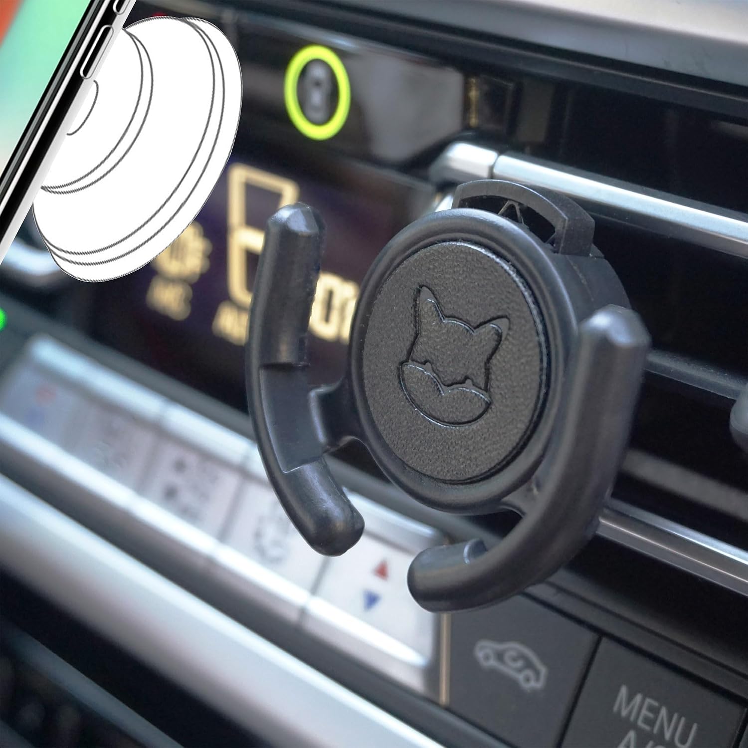 71IKRPSu-lL._AC_SL1500_.jpg Car vent mount holder with clip design, compatible with horizontal air vents, leather finish. - Image 1