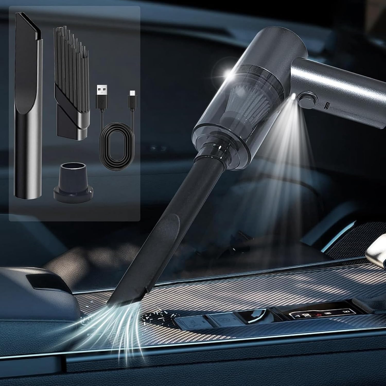 71LfYIURhdL._AC_SL1500_.jpg Mini cordless car vacuum and air duster with strong suction, fast charging, suitable for pet hair and home. - Image 1
