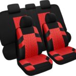 Full set washable breathable cloth seat covers, universal fit for most cars sedan truck SUV, black and red.