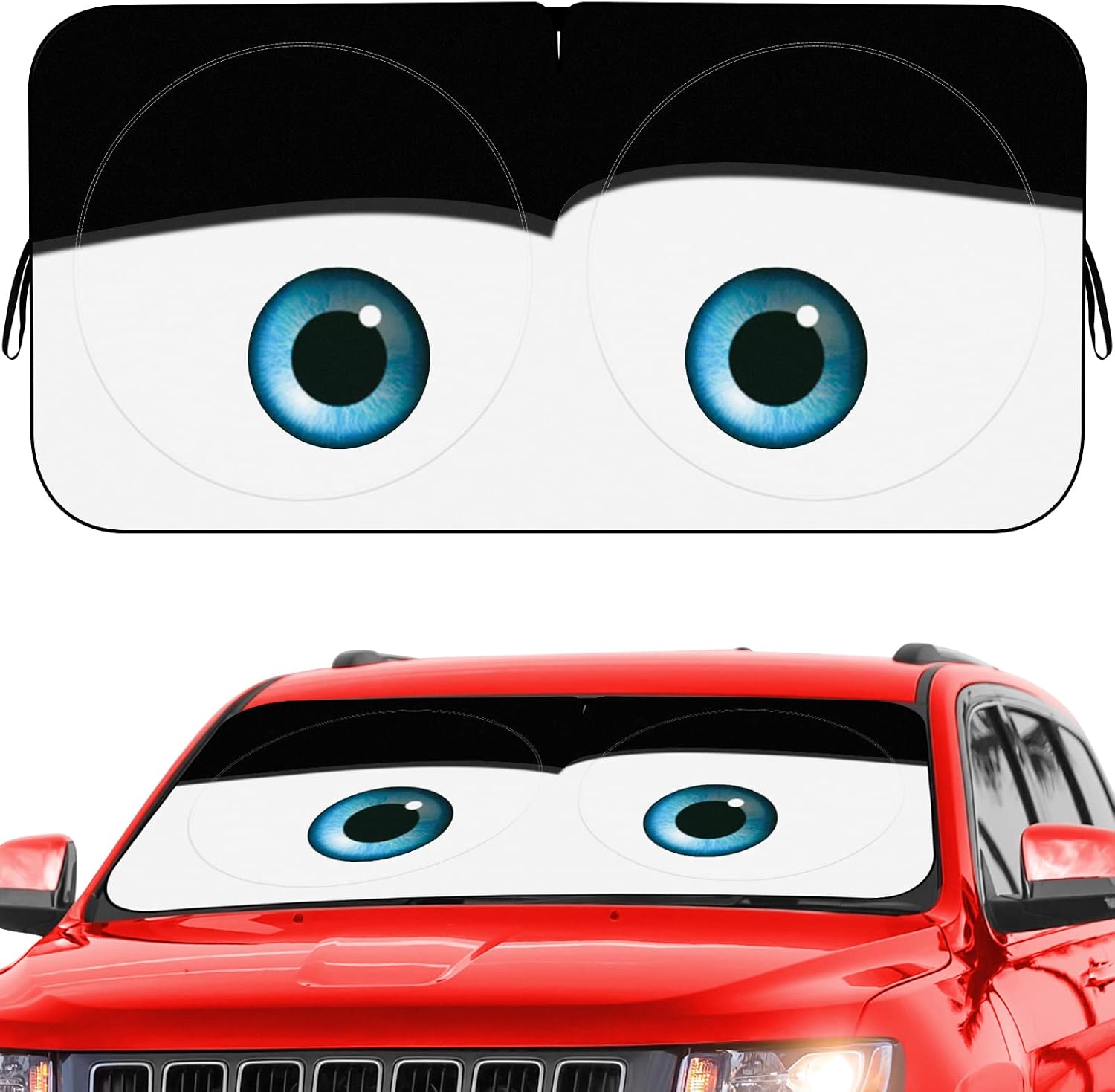 71NlI4dauBL._AC_SL1500_.jpg Car windshield sun shade with funny eyes design, wear-resistant, foldable, size 59x27.5 or 63x31.5 inches. - Image 1