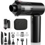 Handheld car vacuum with brushless motor, foldable compressed air duster.