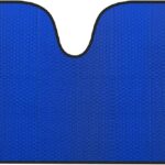 Accordion blue car windshield sun shade, size 58x24 inches, dash cover sun protection.