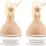 Set of 2 refillable hanging car air freshener diffuser, empty glass bottle with reed sticks for essential oils.