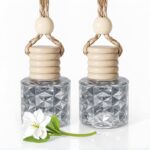 Hanging car air freshener diffuser with white jasmine essential oil, cute glass car accessory.