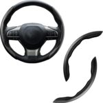 Set of 2 carbon fiber anti-skid steering wheel covers, waterproof segmented butterfly design, universal fit.