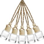 Set of 5 hanging car air freshener empty glass perfume bottles with pendant design.