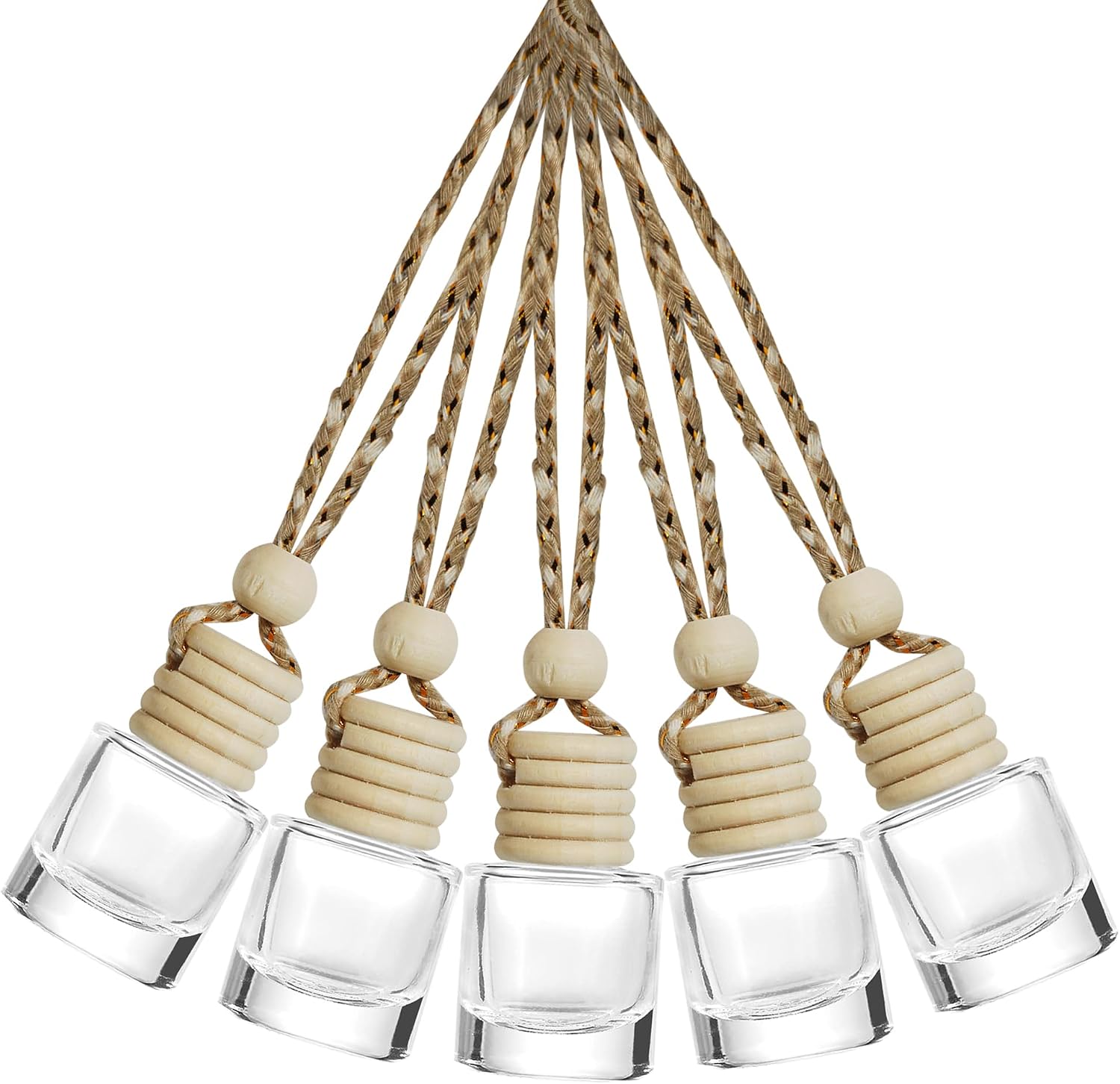 71gQrkzJqNL._AC_SL1500_.jpg Set of 5 hanging car air freshener empty glass perfume bottles with pendant design. - Image 1
