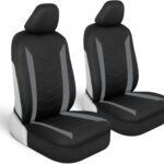 Gray front seat covers with waterproof neoprene lining, universal fit for cars trucks SUVs.