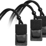 Set of 3 hanging car air freshener empty diffuser bottles for essential oils, black design.