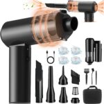 Folding mini handheld vacuum with LED light, strong suction, blower and sucker combo.