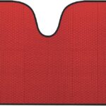 Front windshield sun shade accordion folding auto sunshade, size 66x27 inches, red color.