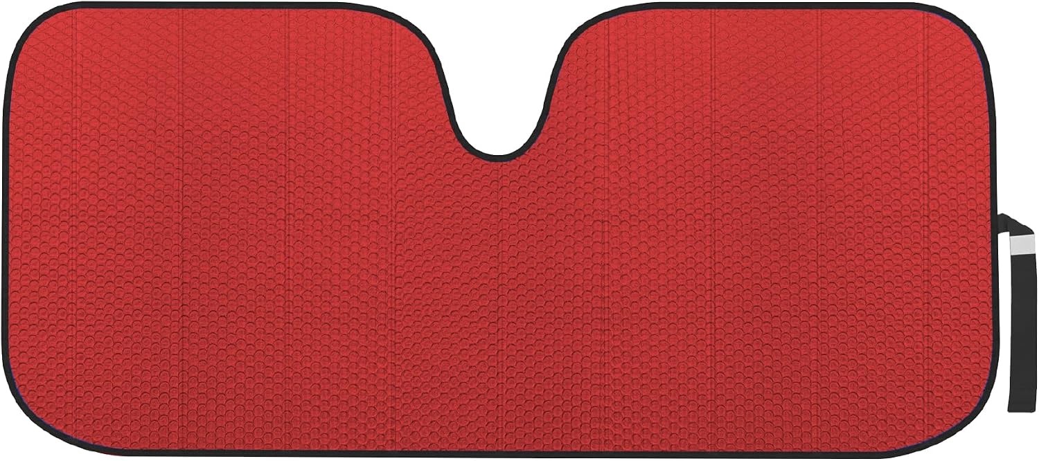 71rSE6gvRIL._AC_SL1500_.jpg Front windshield sun shade accordion folding auto sunshade, size 66x27 inches, red color. - Image 1