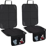 Set of 2 seat protector cushions with thick padding and non-slip backing, waterproof fabric with storage pockets.