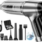 Mini handheld car vacuum with suction, wet and dry handheld design.