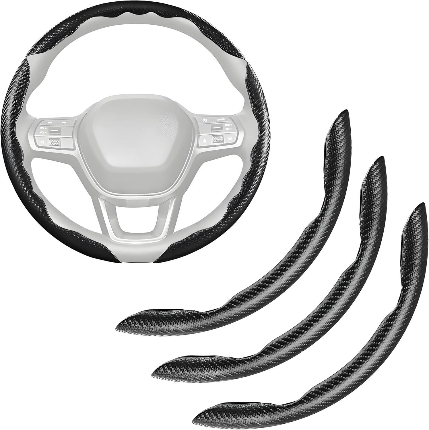 81221b4PWcL._AC_SL1500_.jpg Set of 3 carbon fiber steering wheel covers, anti-skid scratch-proof segmented design, fits 14.5-16 inch wheels. - Image 1